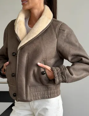 Короткая дубленка - воротник шаль - фото 4