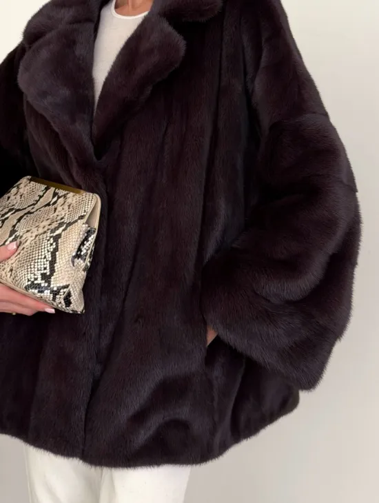 Норковый полушубок - цвет инжир - фото 1