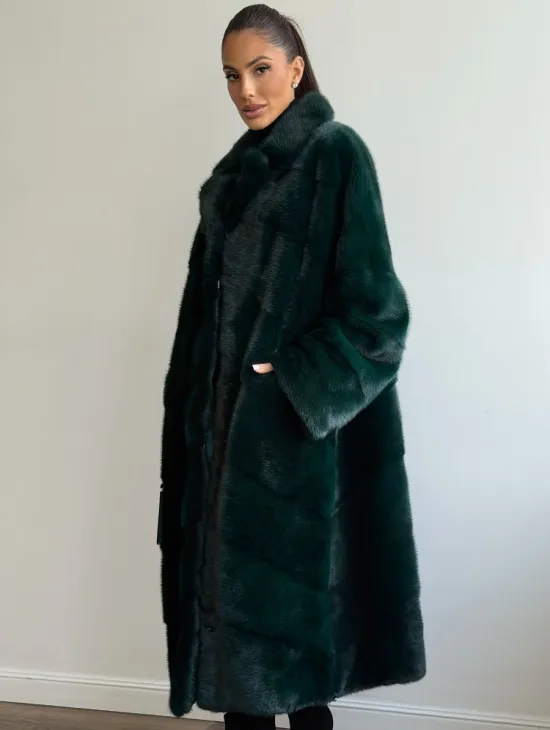 Зеленая норковая шуба - английский воротник - фото 4