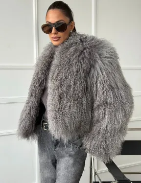 Серая шубка из меха ламы - фото 2