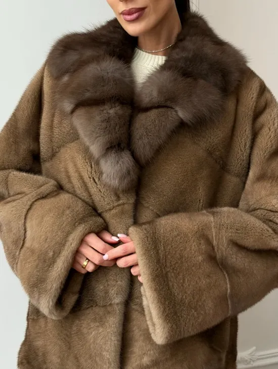 Норковый полушубок - воротник куница - фото 3