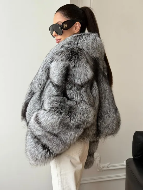 Кроп-полушубок с шалевым воротником из чернобурки - фото 3