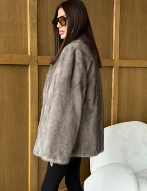 Норковый жакет в натуральном сером цвете - фото 4