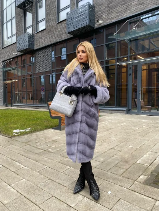 Шуба из меха голубой норки, фасон кимоно - фото 5