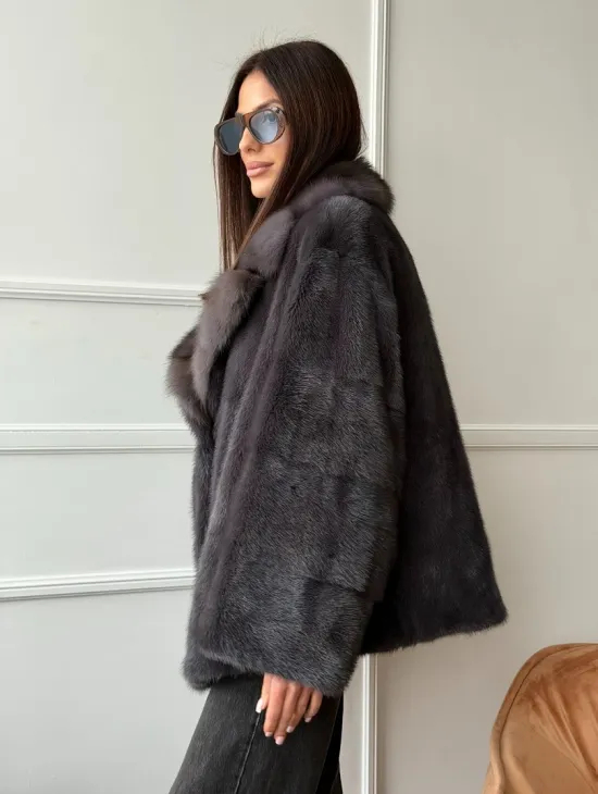 Автоледи норковая с воротником куницы - графит - фото 10