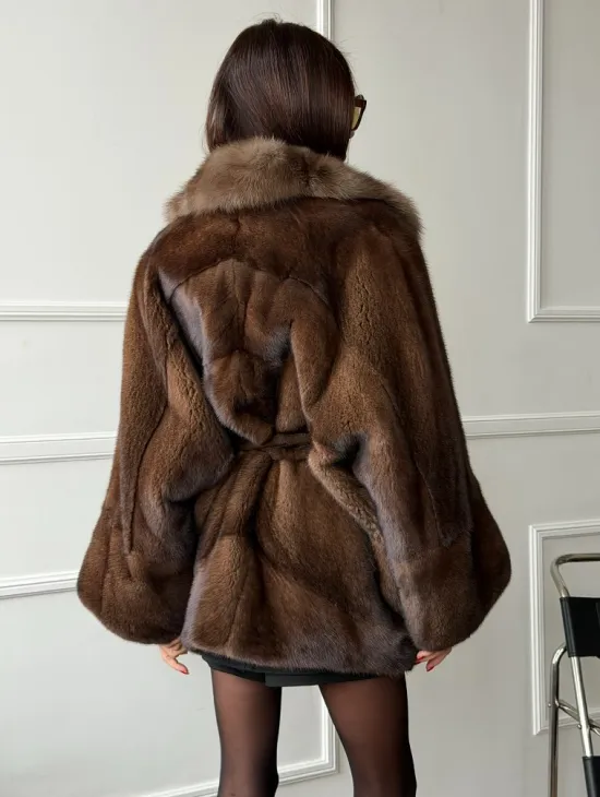 Полушубок автоледи норковый - воротник куница - фото 7