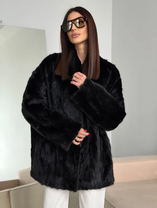 Шуба норковая из кусочков в стиле оверсайз - фото 9