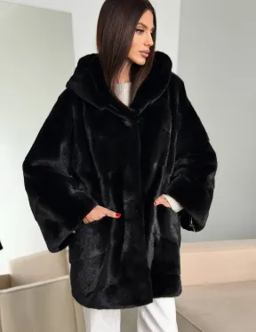 Норка шуба BLACKGLAMA паркет кимоно с капюшоном - фото 3