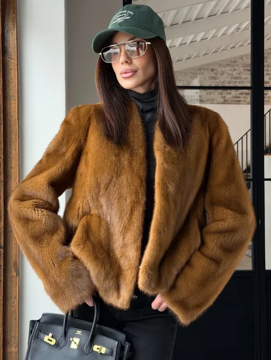 Меховой жакет из золотой норки - фото 0