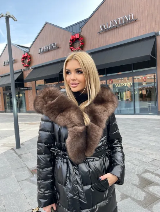 Пальто - пуховик с капюшоном из финского песца - фото 6