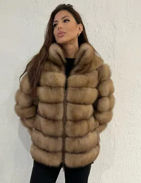 Шуба из меха куницы на молнии - фото 5