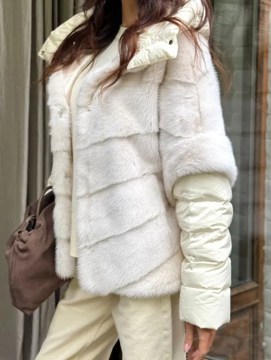 Норковый пуховик/жилет 2в1 - жемчуг - фото 1