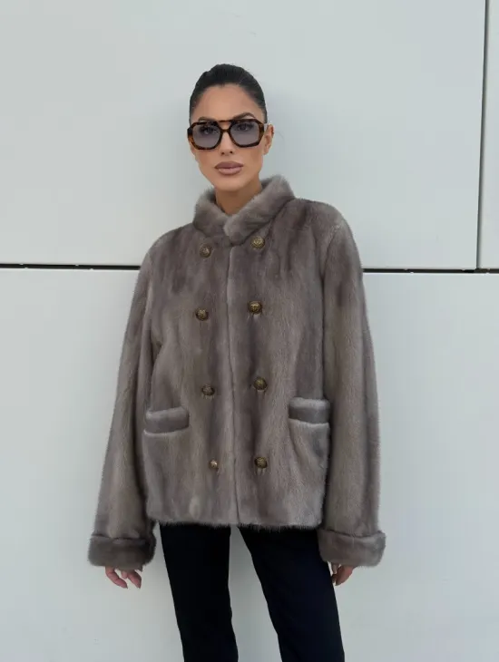 Жакет норковый в цвете сапфир - фото 8