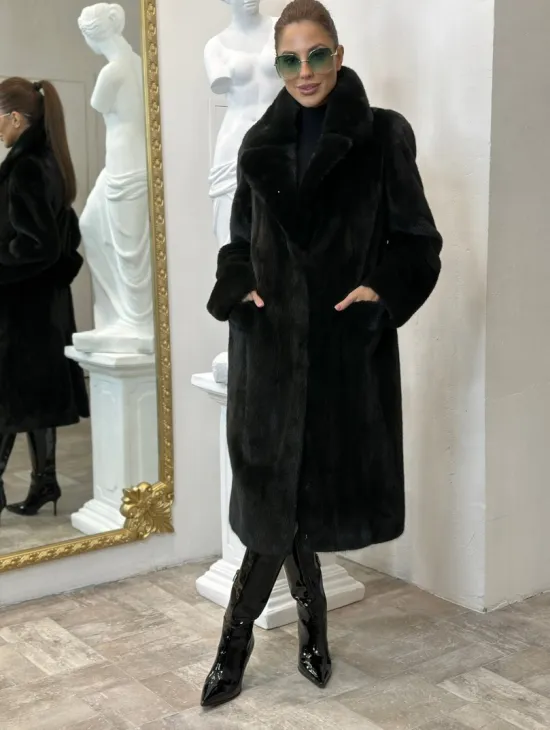 Элегантное пальто из плюшевой норки VELVET - цвет черно-зеленый - фото 8
