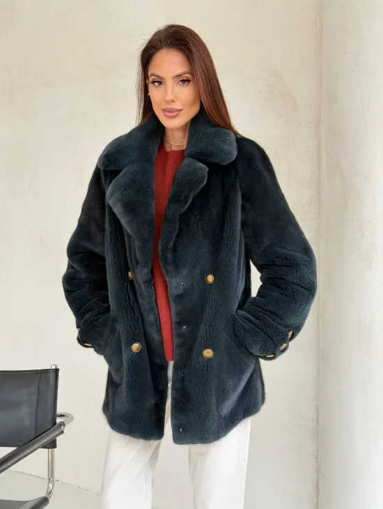 Норковый жакет английский воротник - черный изумруд - фото 4