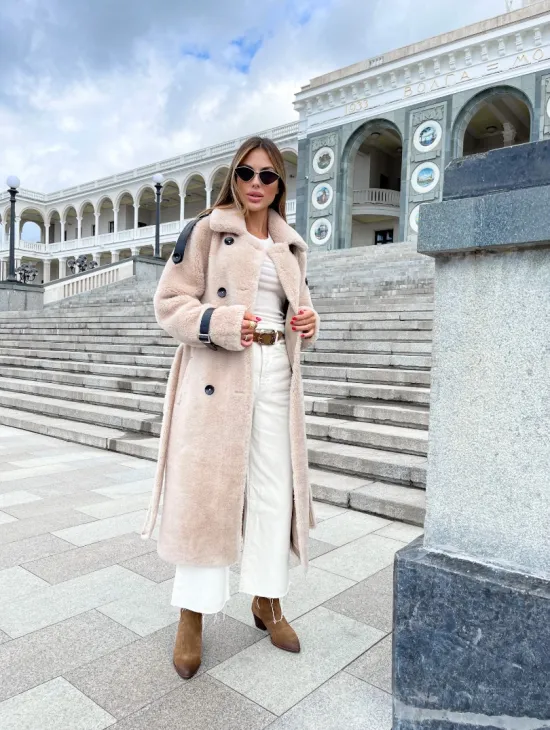 Шуба из натуральной овчины - цвет молочный - фото 2