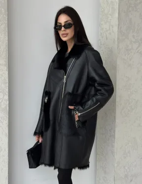 Черная дубленка на тоскане - фото 5