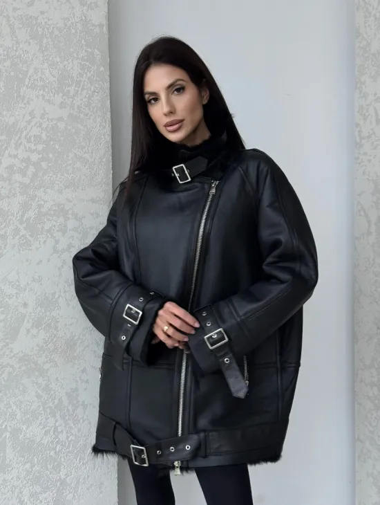 Черная дубленка - авиатор на тоскане - фото 8