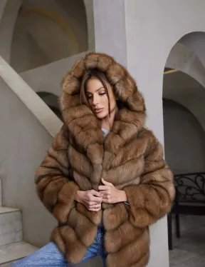 Шуба из куницы с капюшоном - фото 2
