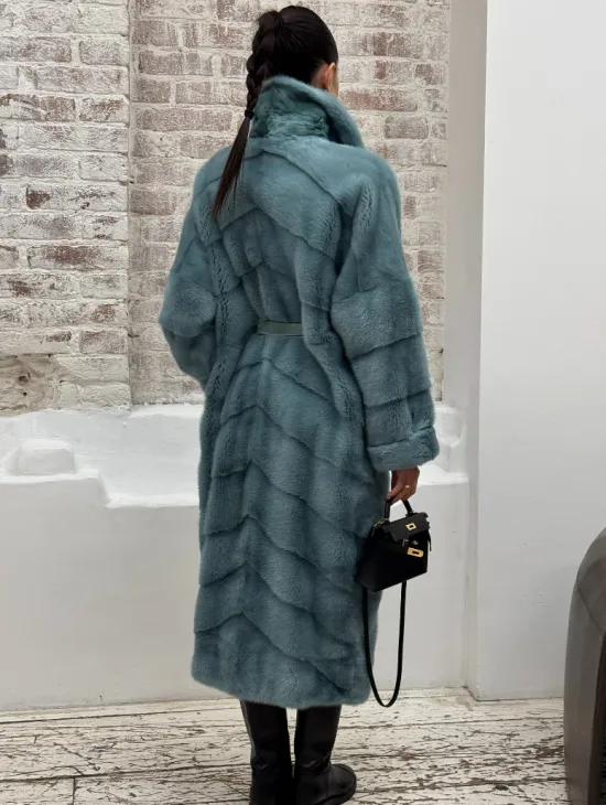 Норковая шуба в цвете TIFFANY - фото 5