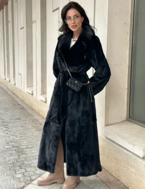 Черная норковая шуба NAFA MINK с поясом в пол - фото 0