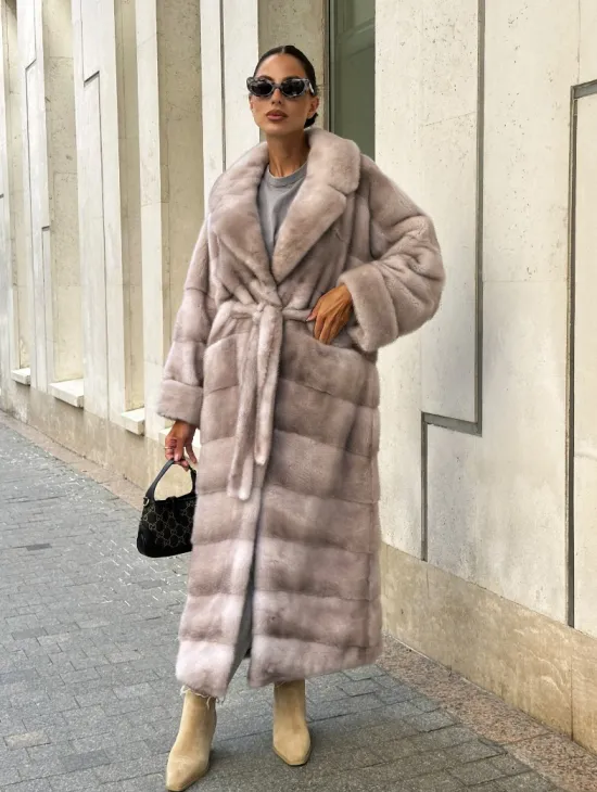 Шуба из импортной плюшевой норки английский воротник - нюд - фото 0